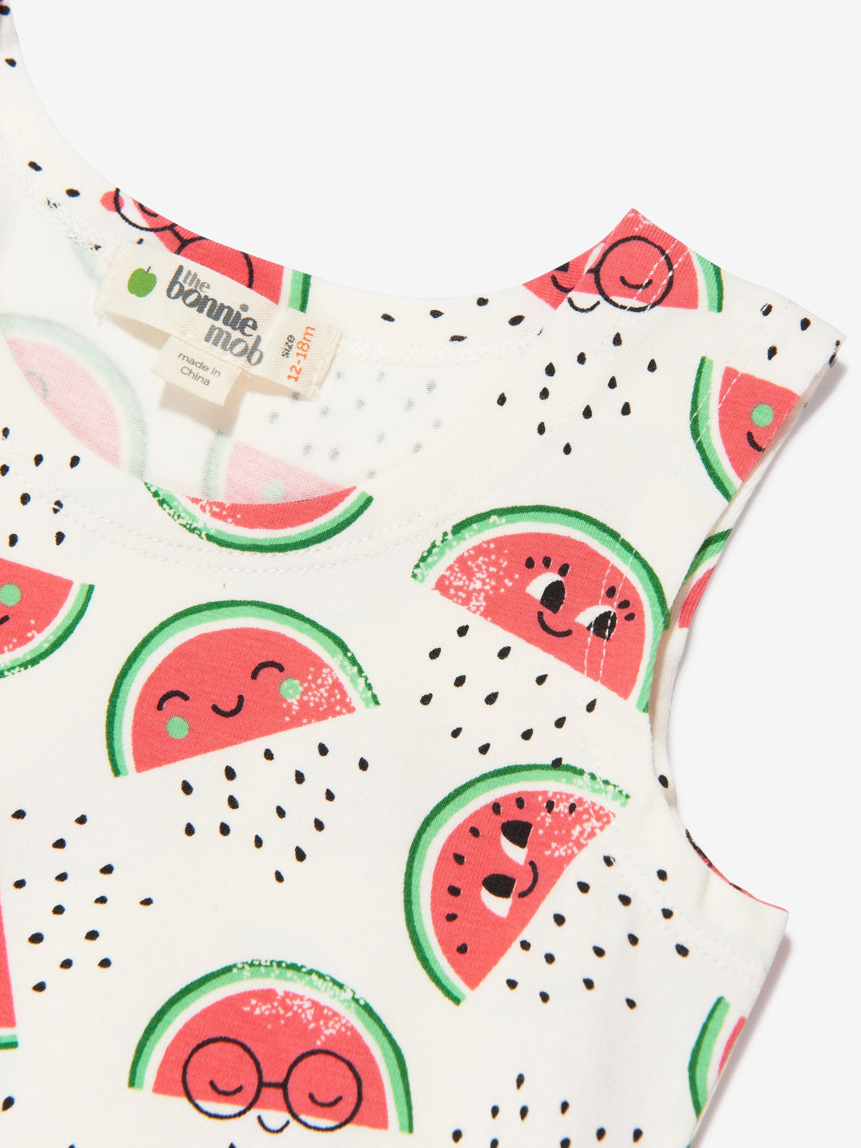 The Bonnie Mob Baby Girls Organic Cotton Watermelon Bodysuit With Skirt in Ivory