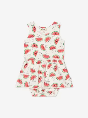 The Bonnie Mob Baby Girls Organic Cotton Watermelon Bodysuit With Skirt in Ivory