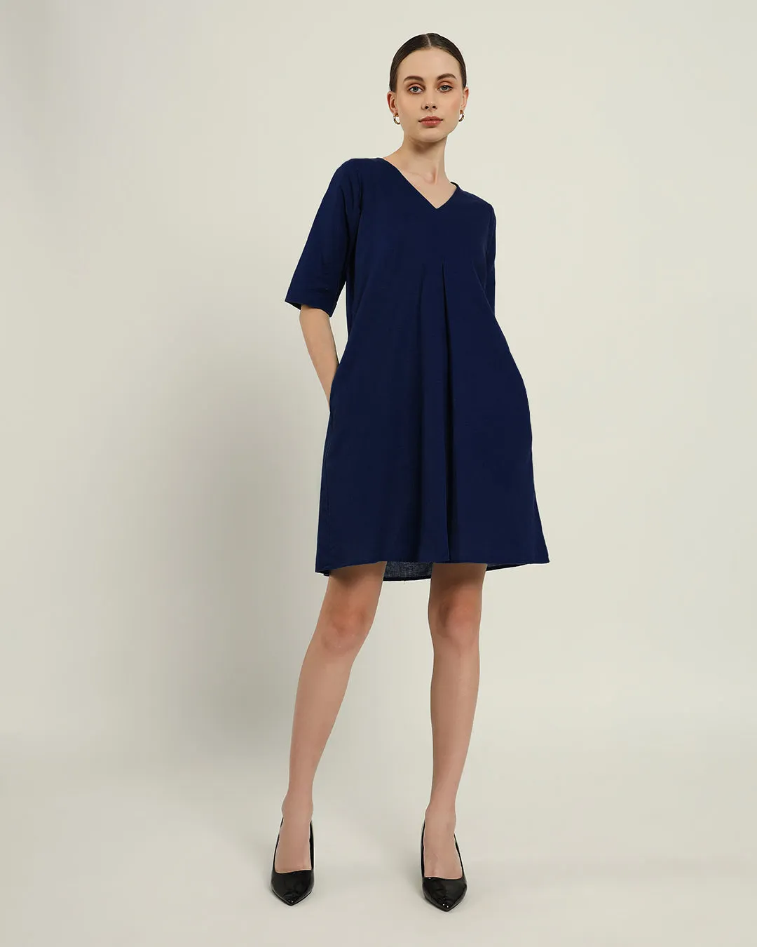 The Giza Daisy Midnight Blue Linen Dress