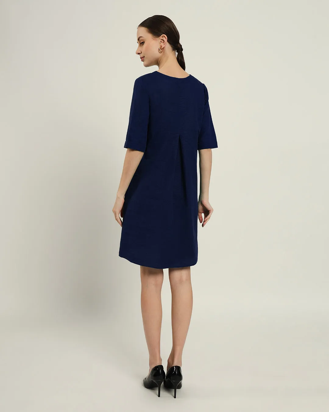 The Giza Daisy Midnight Blue Linen Dress