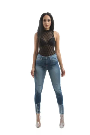 THE MYSTYLEMODE BLACK DIAMOND MESH SLEEVELESS BODYSUIT