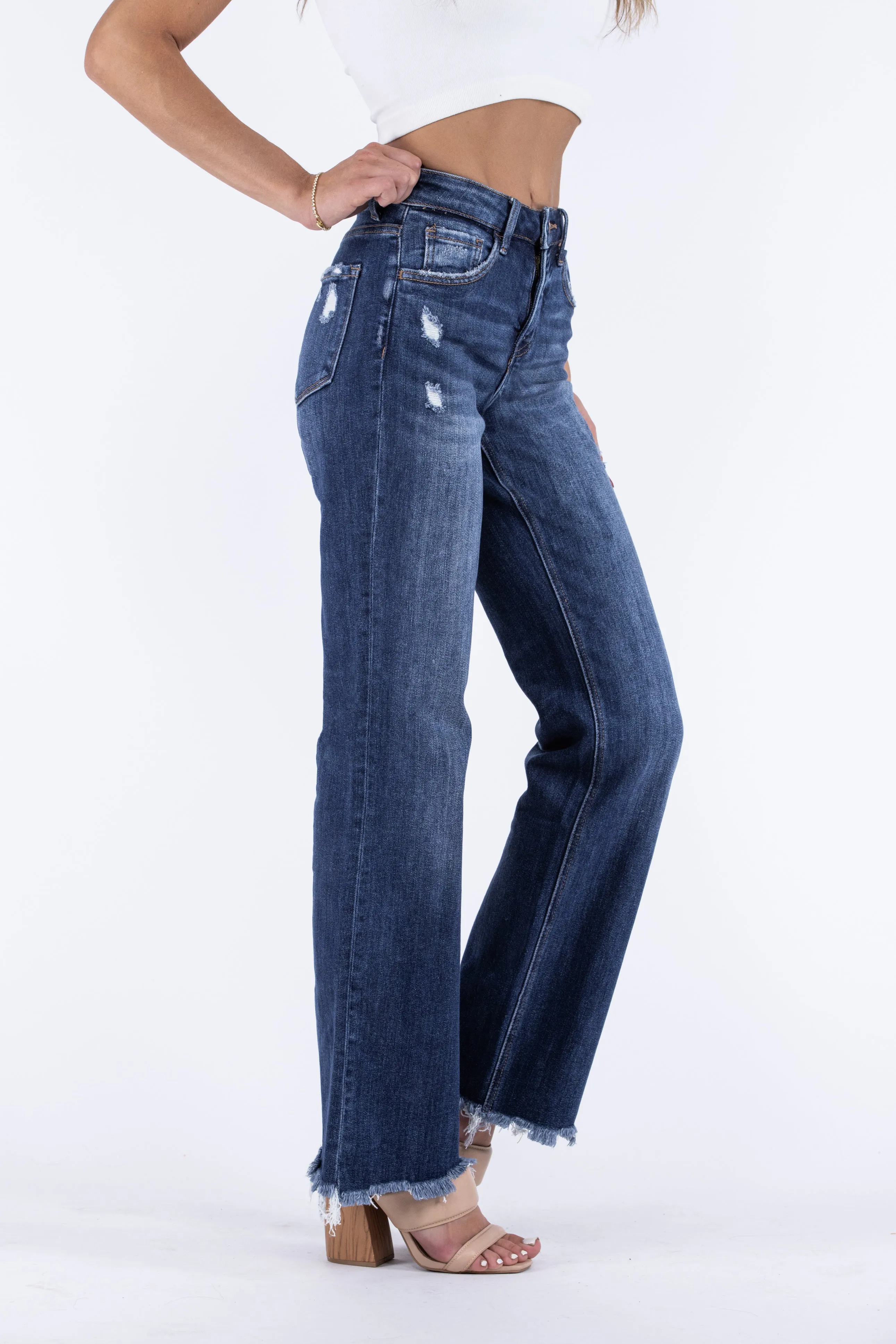 The Paxton from Lovervet: Tummy Control High-Rise Frayed Hem Dad Denim