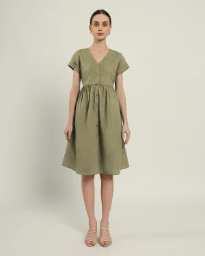 The Valence Daisy Olive Linen Dress