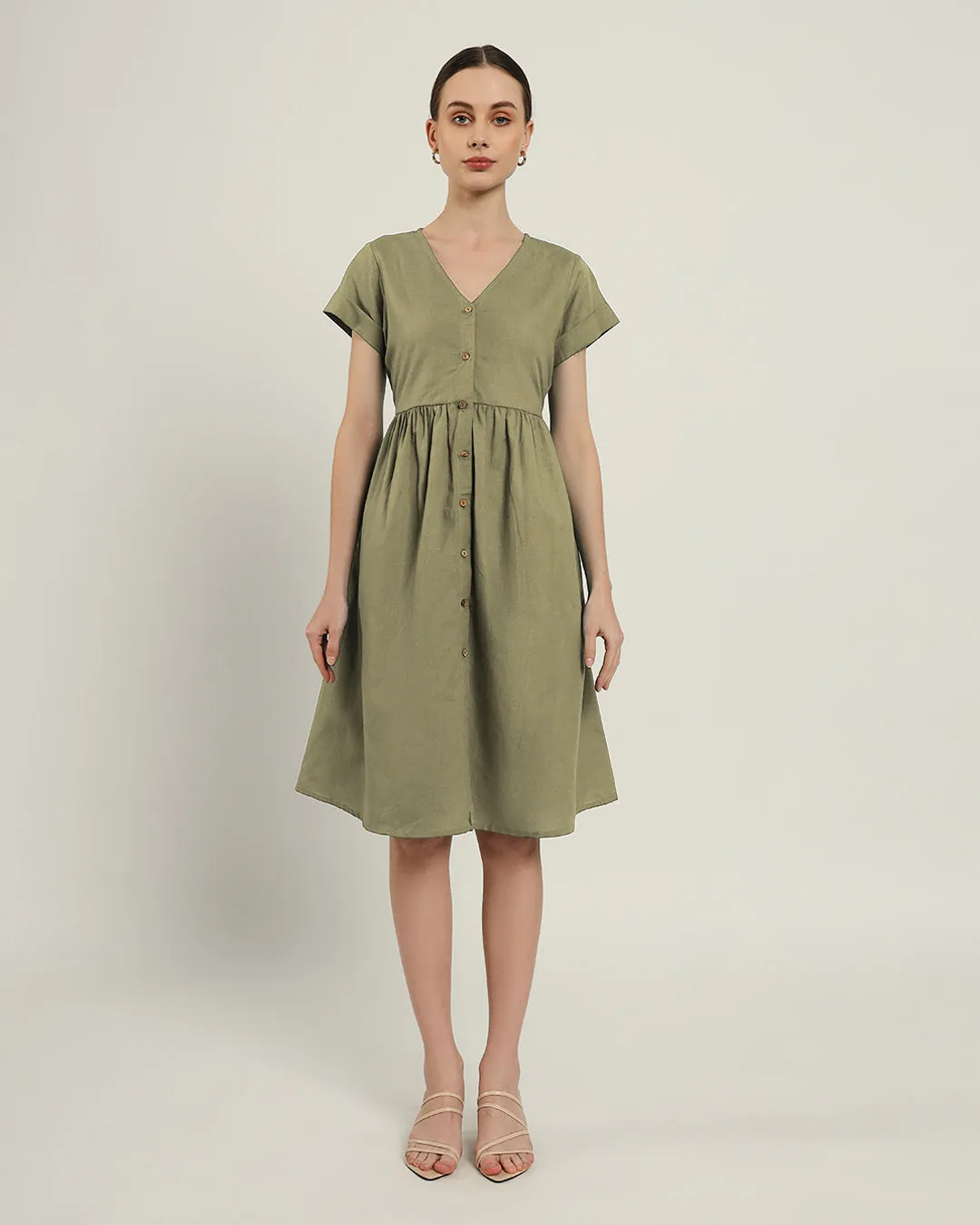 The Valence Daisy Olive Linen Dress