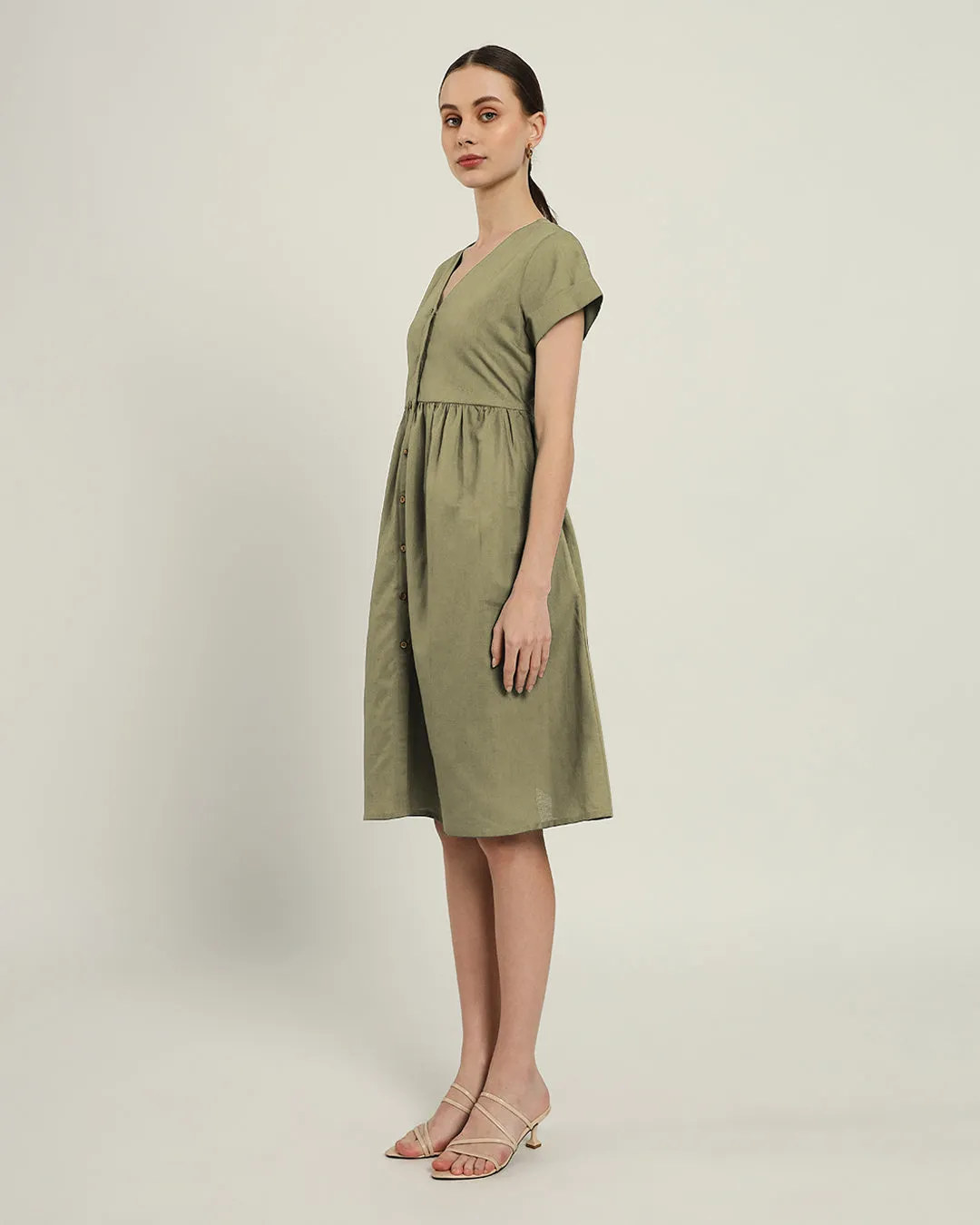 The Valence Daisy Olive Linen Dress