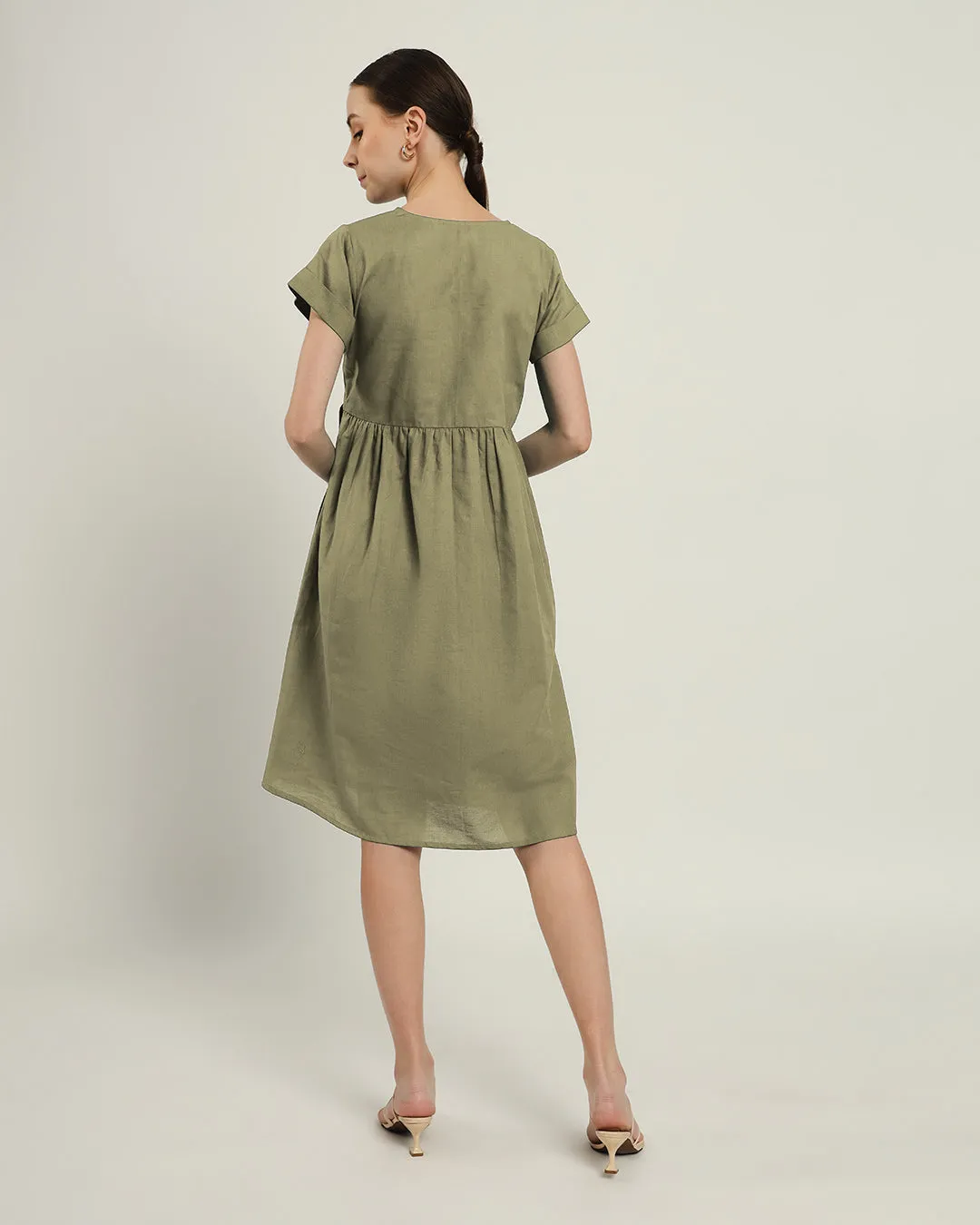The Valence Daisy Olive Linen Dress