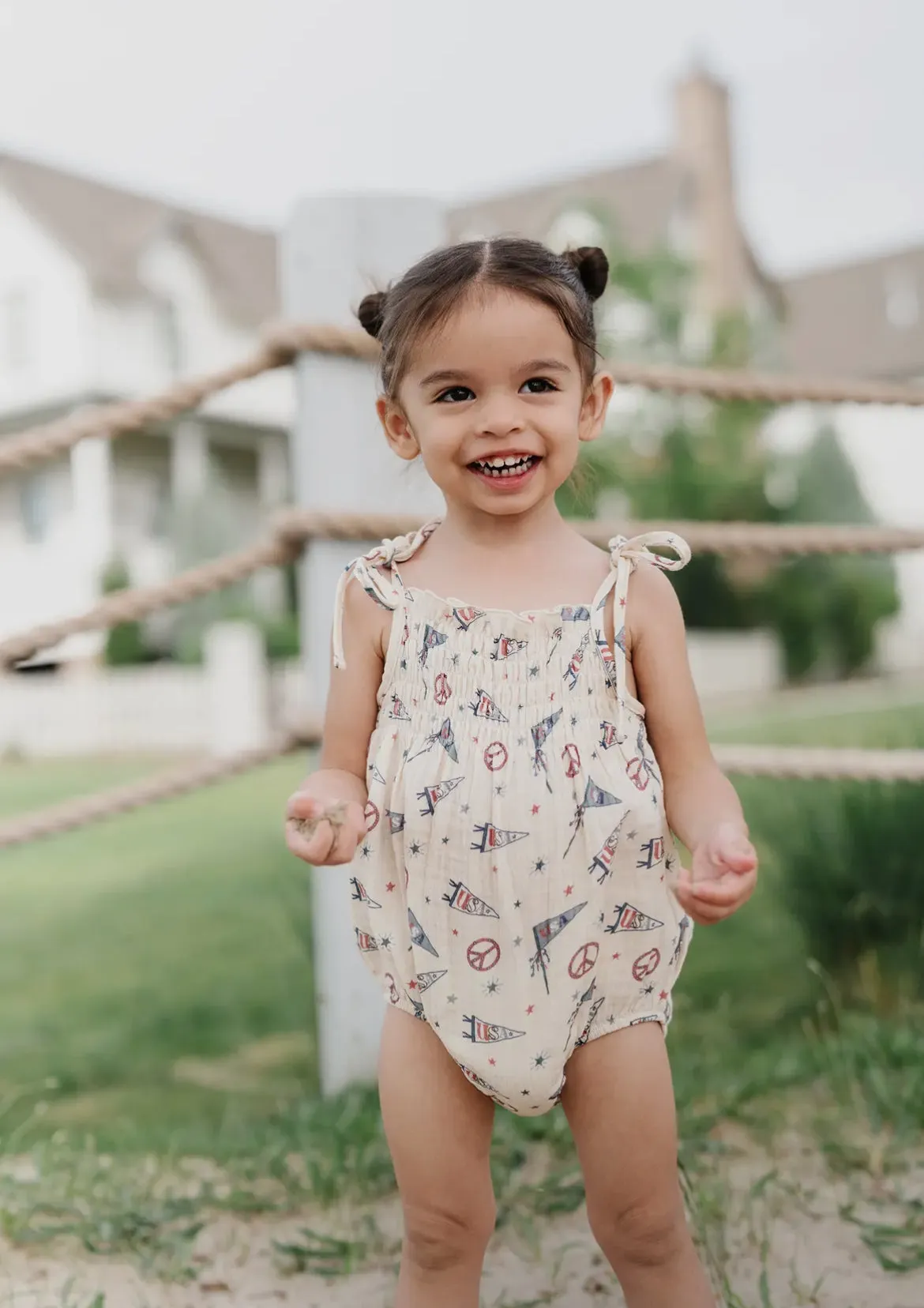 Tie Smocked Bodysuit - USA Flag