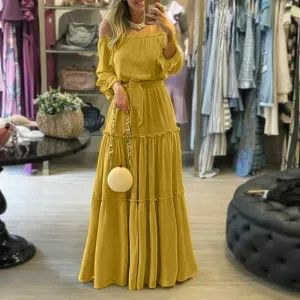 Tie-up Ruffled Bohemian Off-the-shoulder Maxi Dress