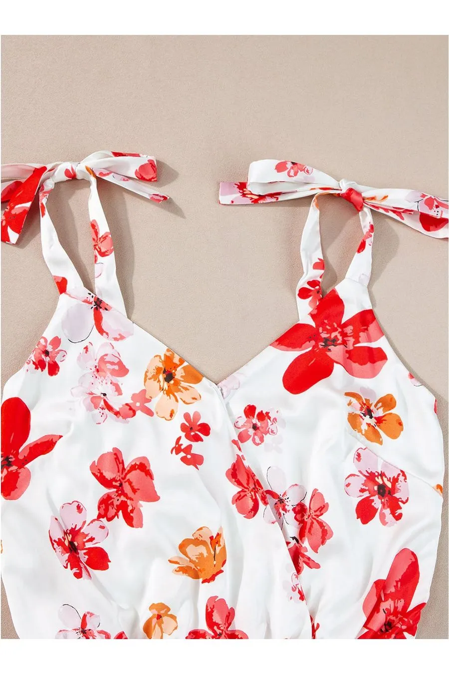 Tied Printed Surplice Sleeveless Bodysuit