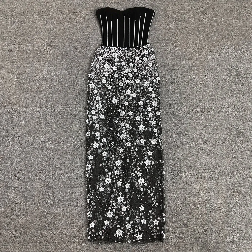 Trend4us Women's Corset Bodysuit Applique Beaded Skirt Set