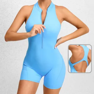 Trend4us Zippered Stretch Yoga Short Jumpsuit