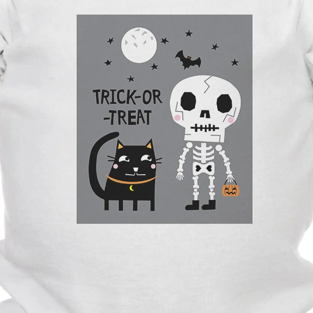 Trick-Or-Treat Skeleton Black Cat Baby White Bodysuit