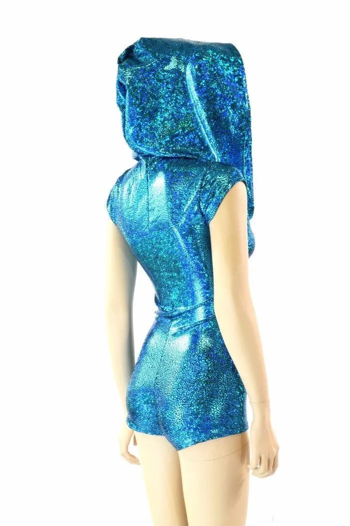 Turquoise Holographic Hoodie Romper