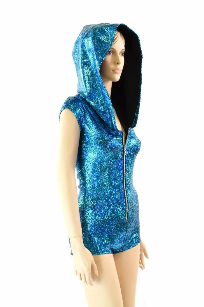 Turquoise Holographic Hoodie Romper