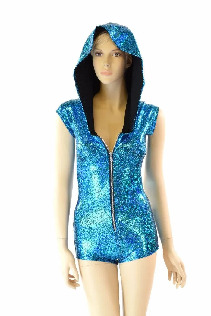 Turquoise Holographic Hoodie Romper