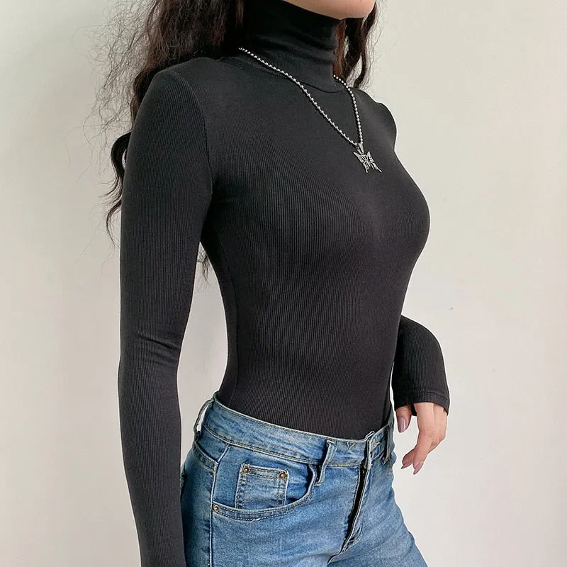 Turtleneck Long Sleeve Ribbed Bodysuit