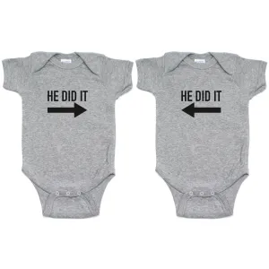 Twin Set He Did It Long Short Sleeve Infant Bodysuit