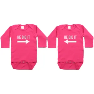 Twin Set He Did It Long Sleeve Infant Bodysuit