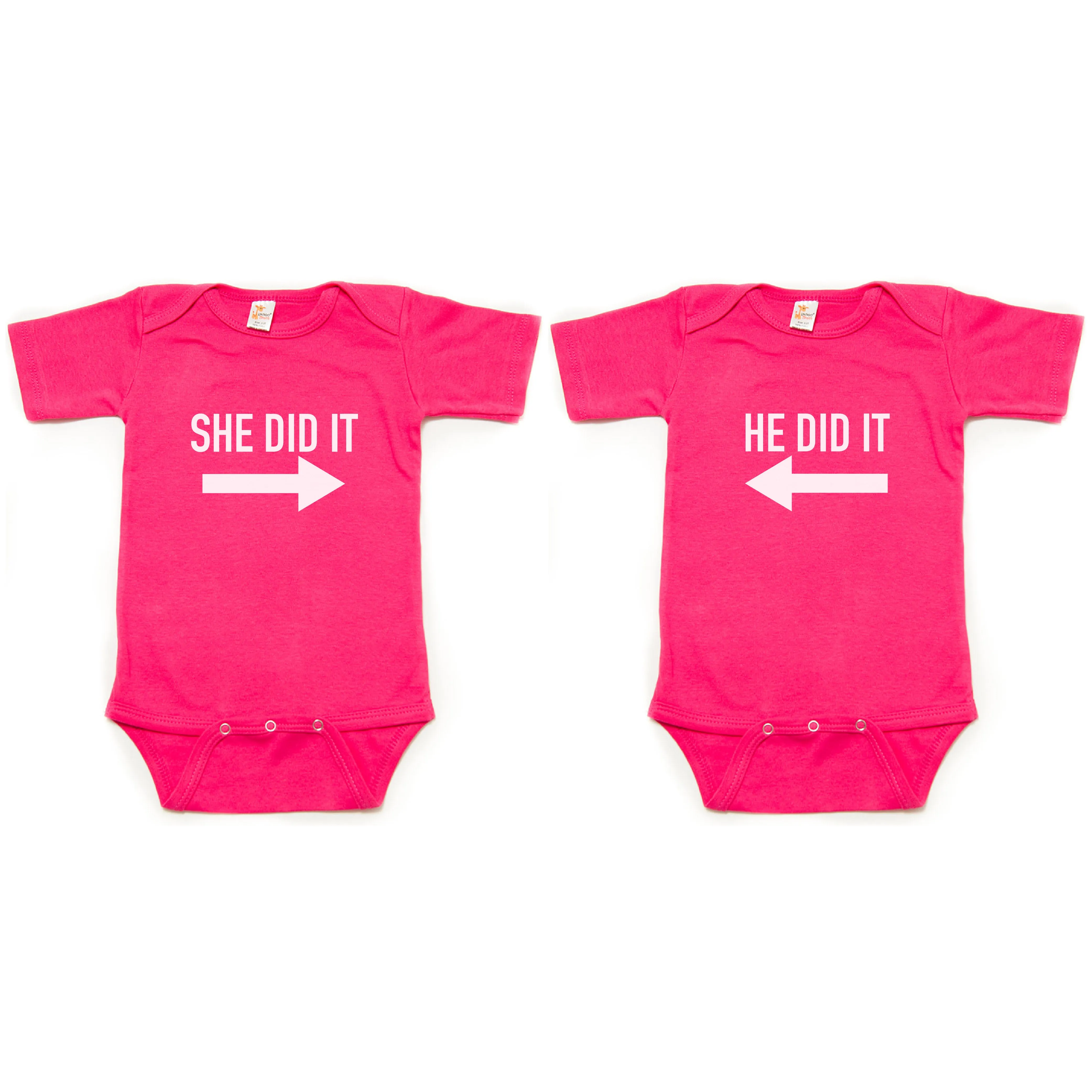 Twin Set She Did It, He Did It Short Sleeve Infant Bodysuit