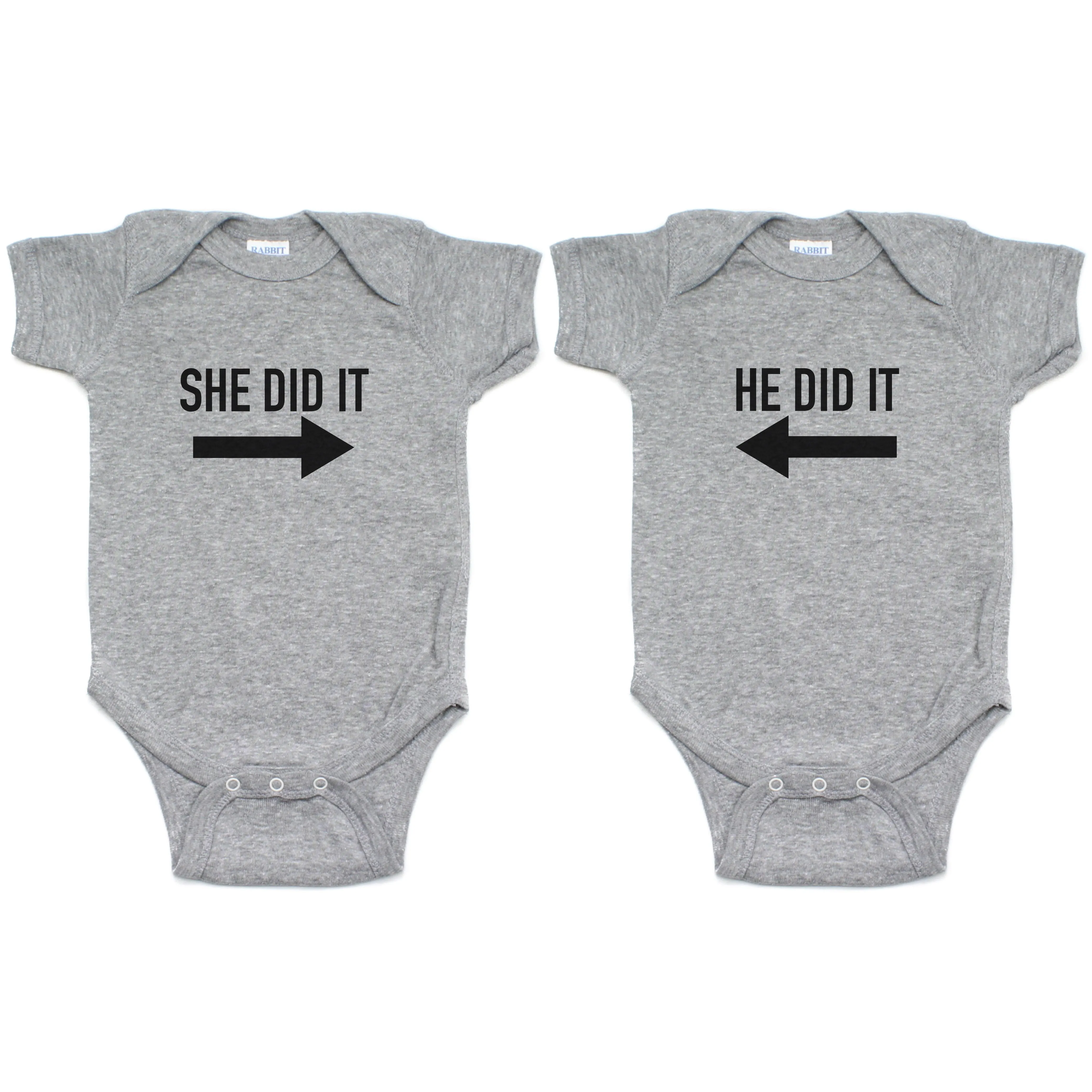 Twin Set She Did It, He Did It Short Sleeve Infant Bodysuit