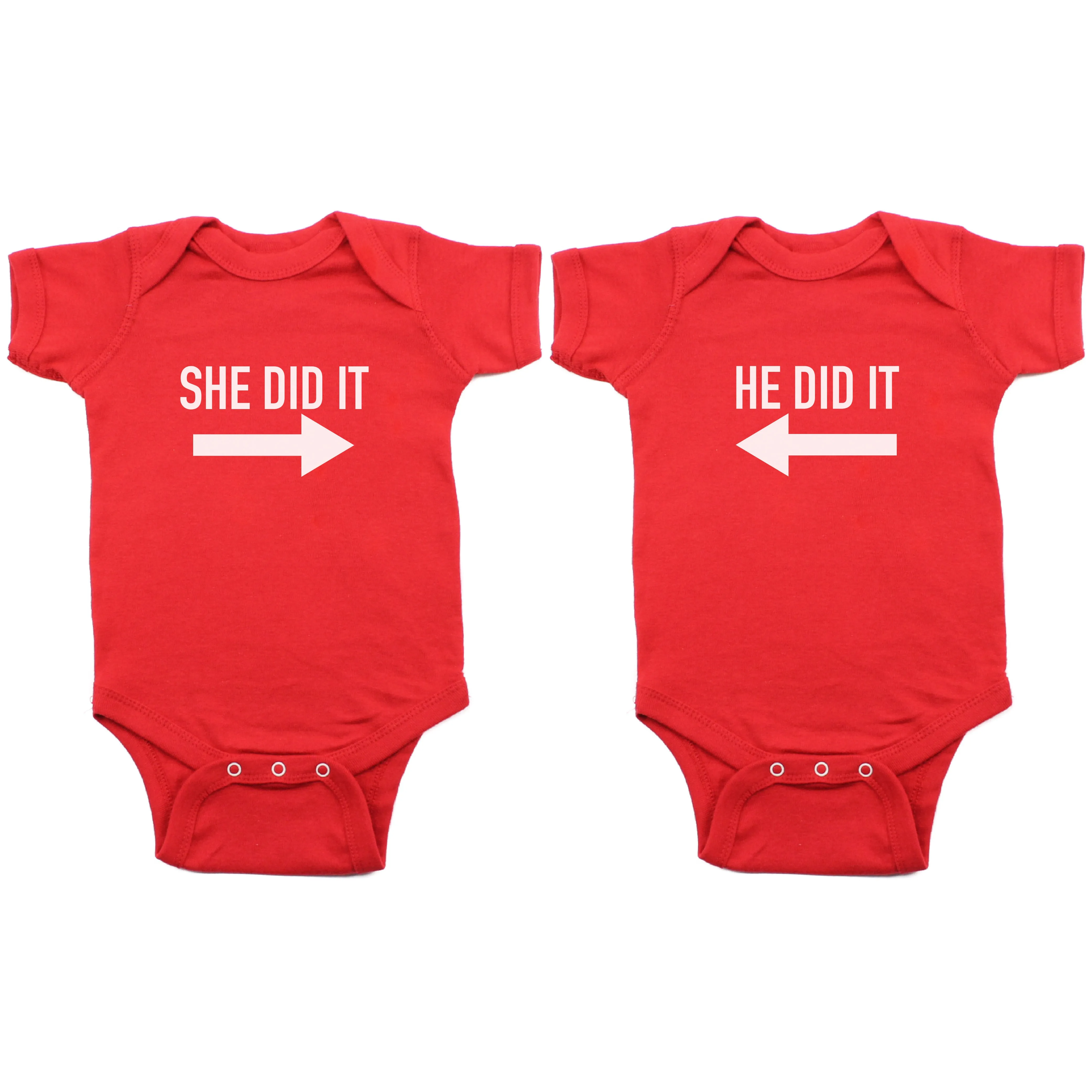 Twin Set She Did It, He Did It Short Sleeve Infant Bodysuit