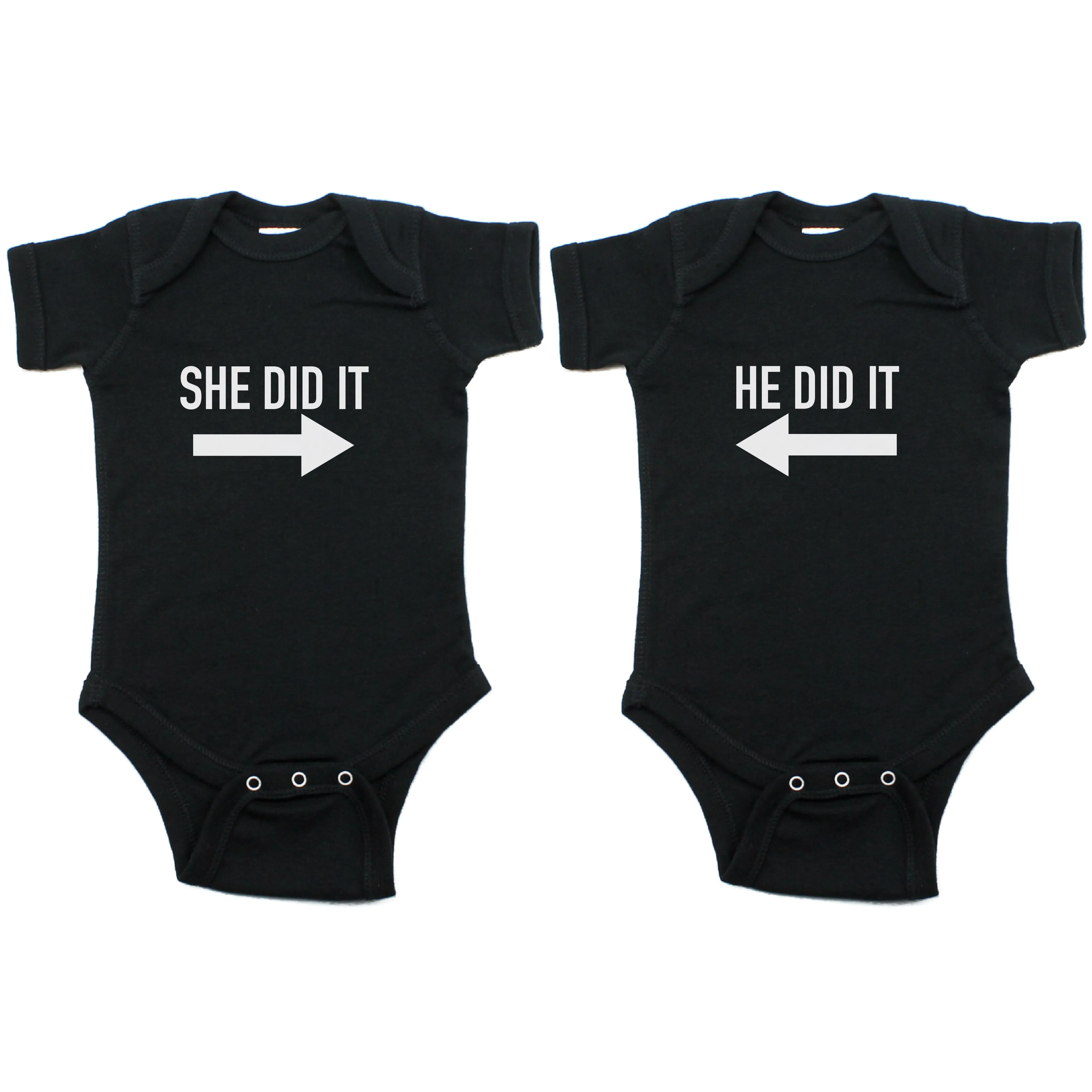 Twin Set She Did It, He Did It Short Sleeve Infant Bodysuit