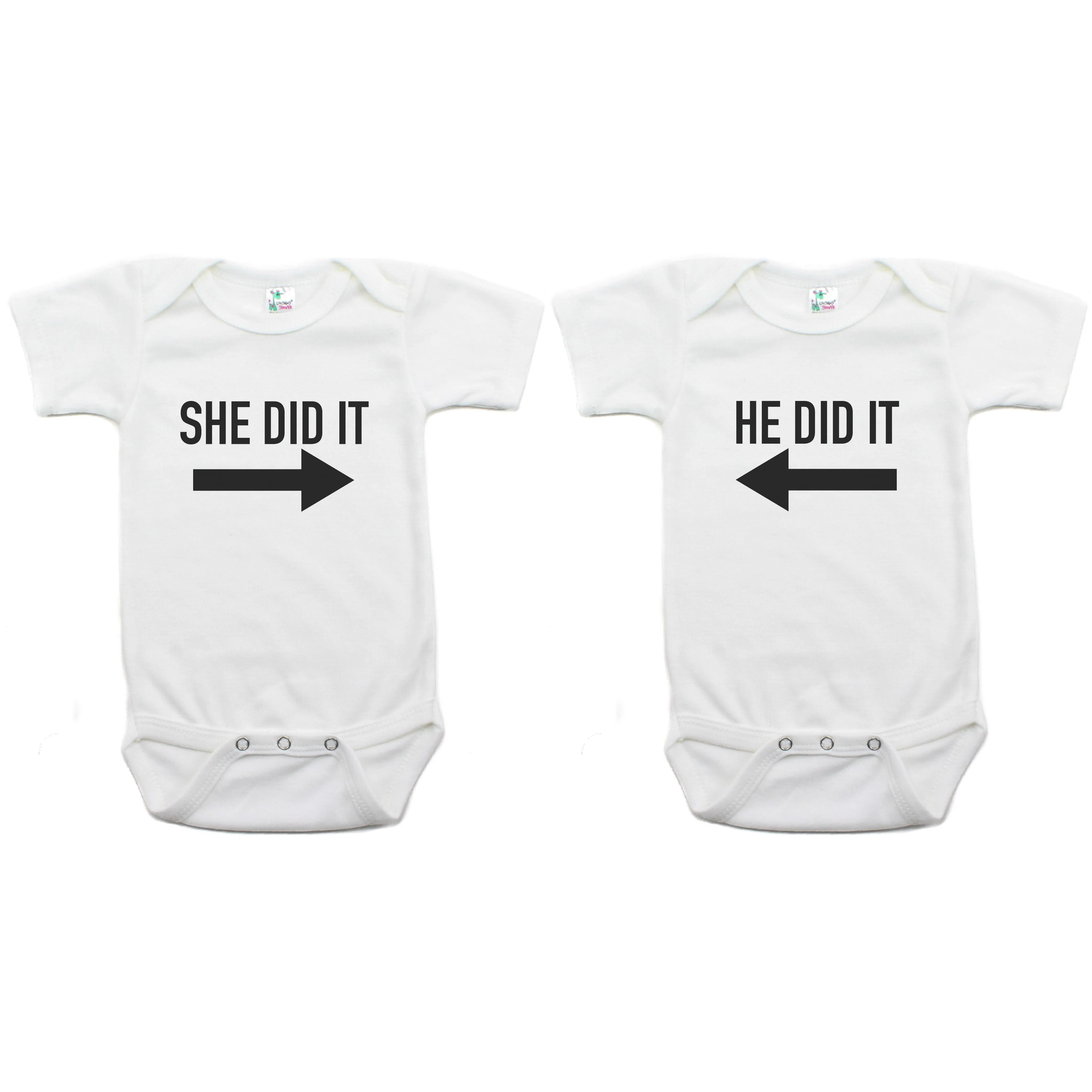 Twin Set She Did It, He Did It Short Sleeve Infant Bodysuit