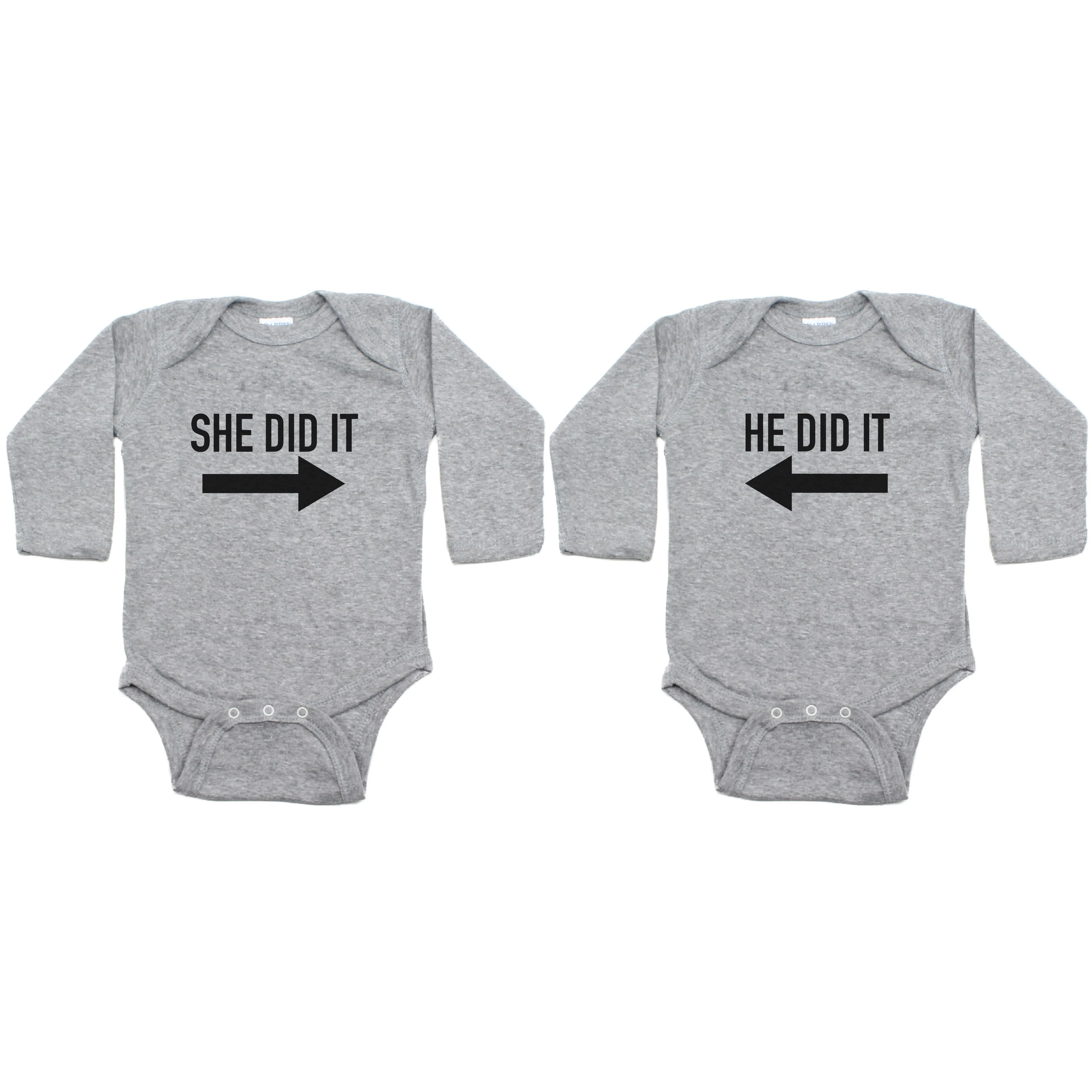 Twin Set She Did It, He Did It Sleeve Infant Bodysuit