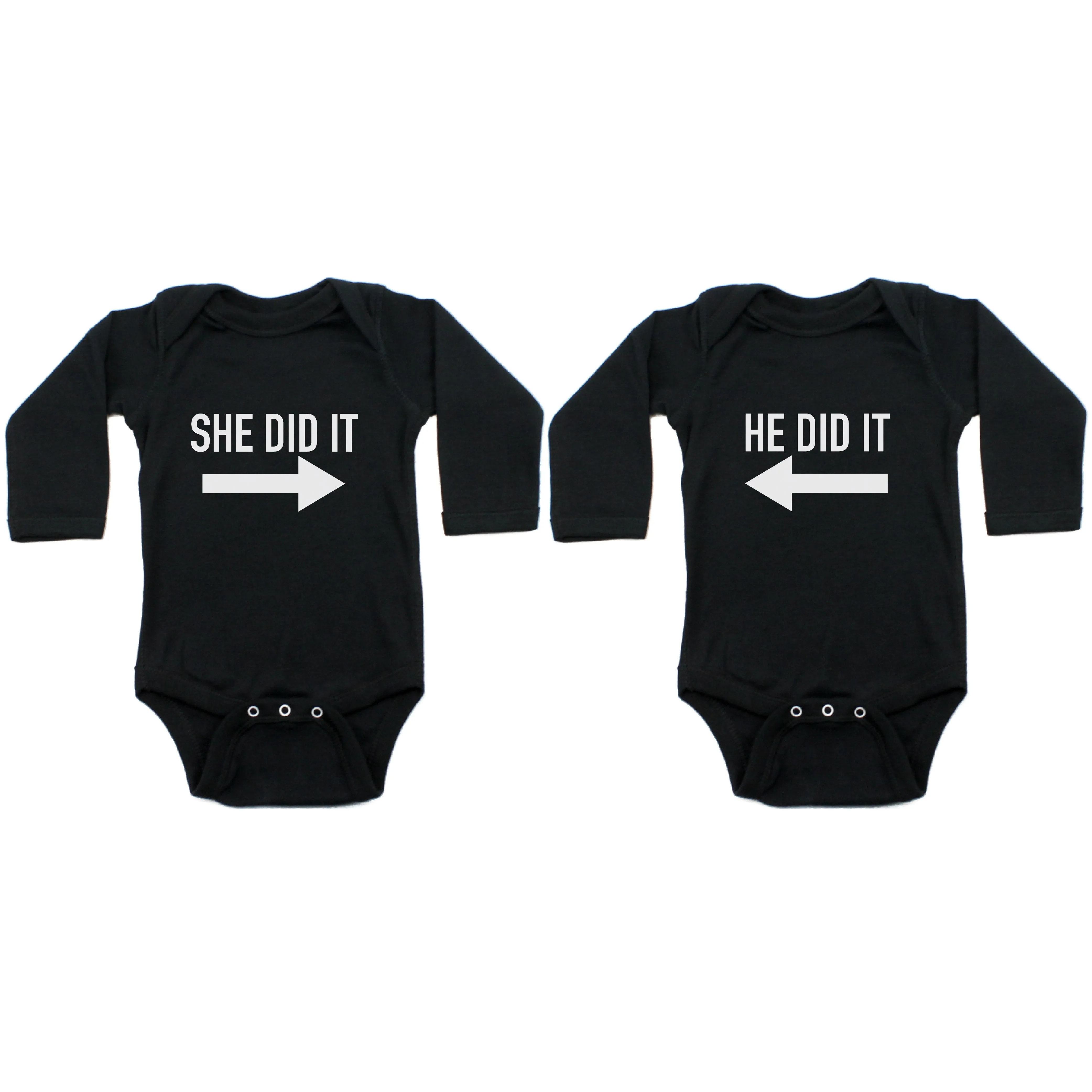 Twin Set She Did It, He Did It Sleeve Infant Bodysuit