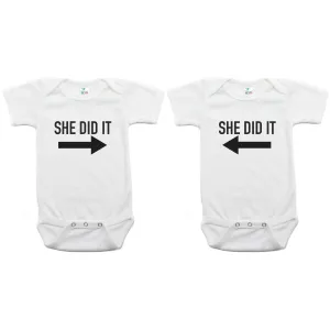 Twin Set She Did It Short Sleeve Infant Bodysuit