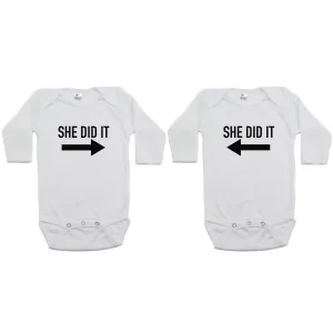Twin Set She Did It Sleeve Infant Bodysuit