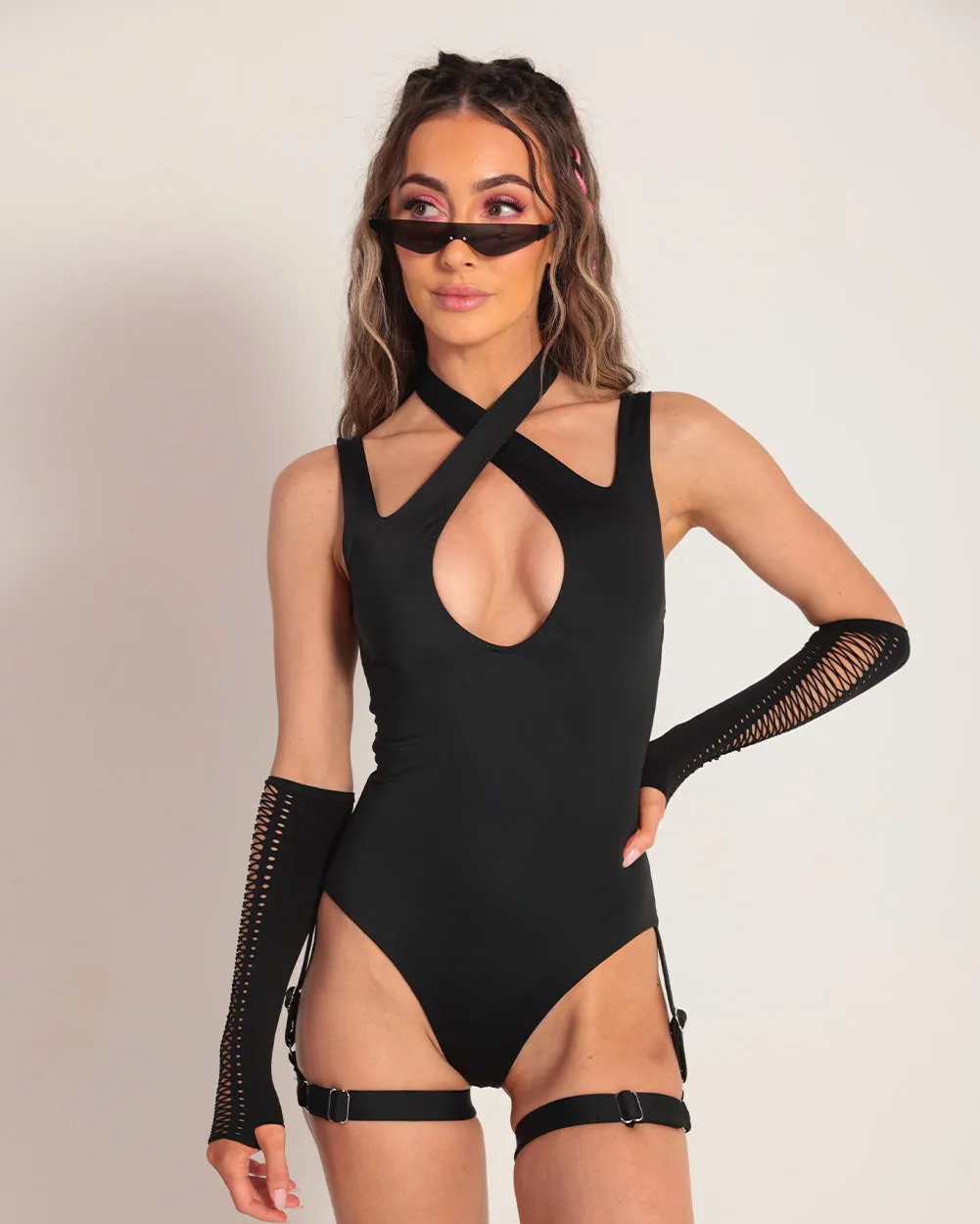 U Could Never Halter Bodysuit with Leg Garters