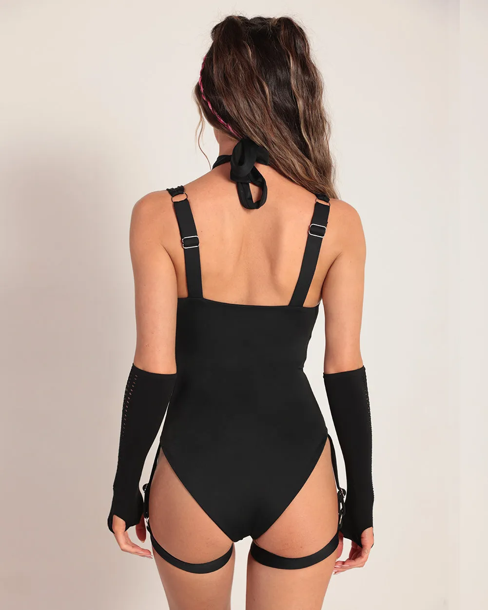 U Could Never Halter Bodysuit with Leg Garters