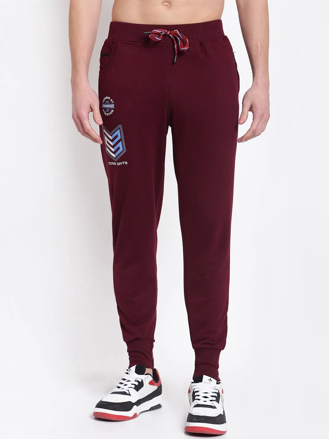 UZARUS Men's Cotton Joggers Track Pants with 2 Zippered Pockets