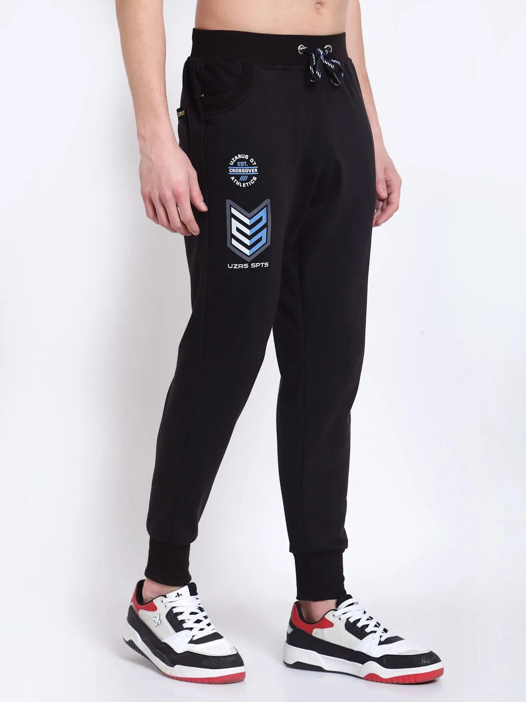 UZARUS Men's Cotton Joggers Track Pants with 2 Zippered Pockets