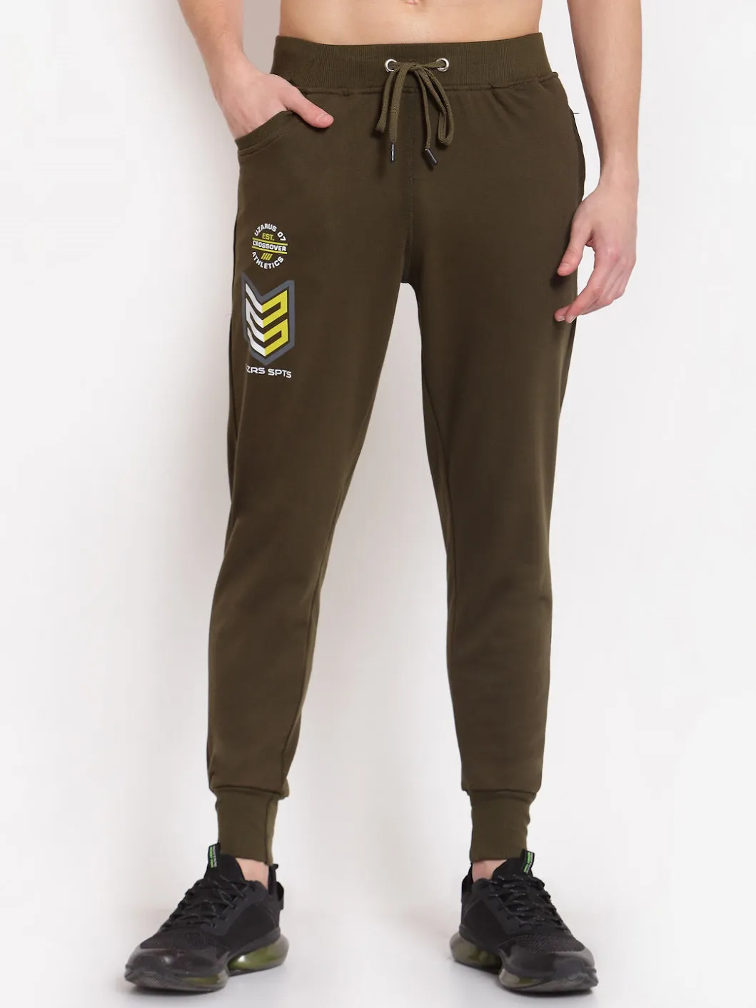 UZARUS Men's Cotton Joggers Track Pants with 2 Zippered Pockets