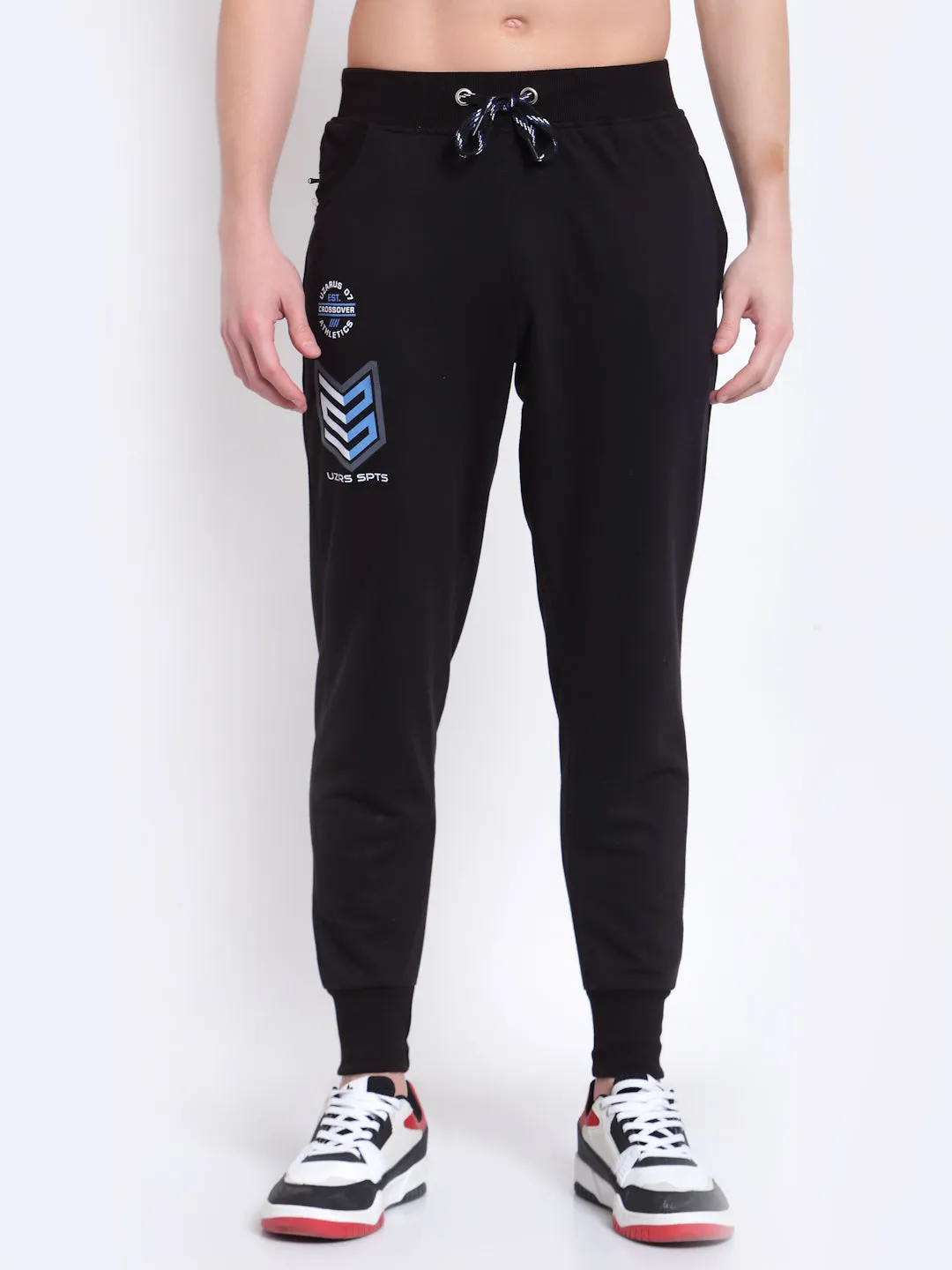 UZARUS Men's Cotton Joggers Track Pants with 2 Zippered Pockets
