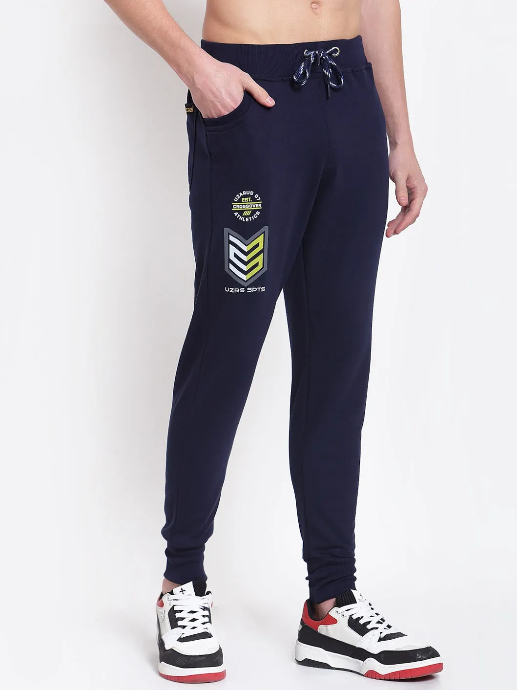 UZARUS Men's Cotton Joggers Track Pants with 2 Zippered Pockets