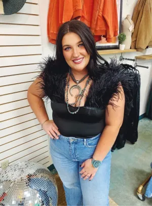 V-Neck Feathered Shoulder Bodysuit