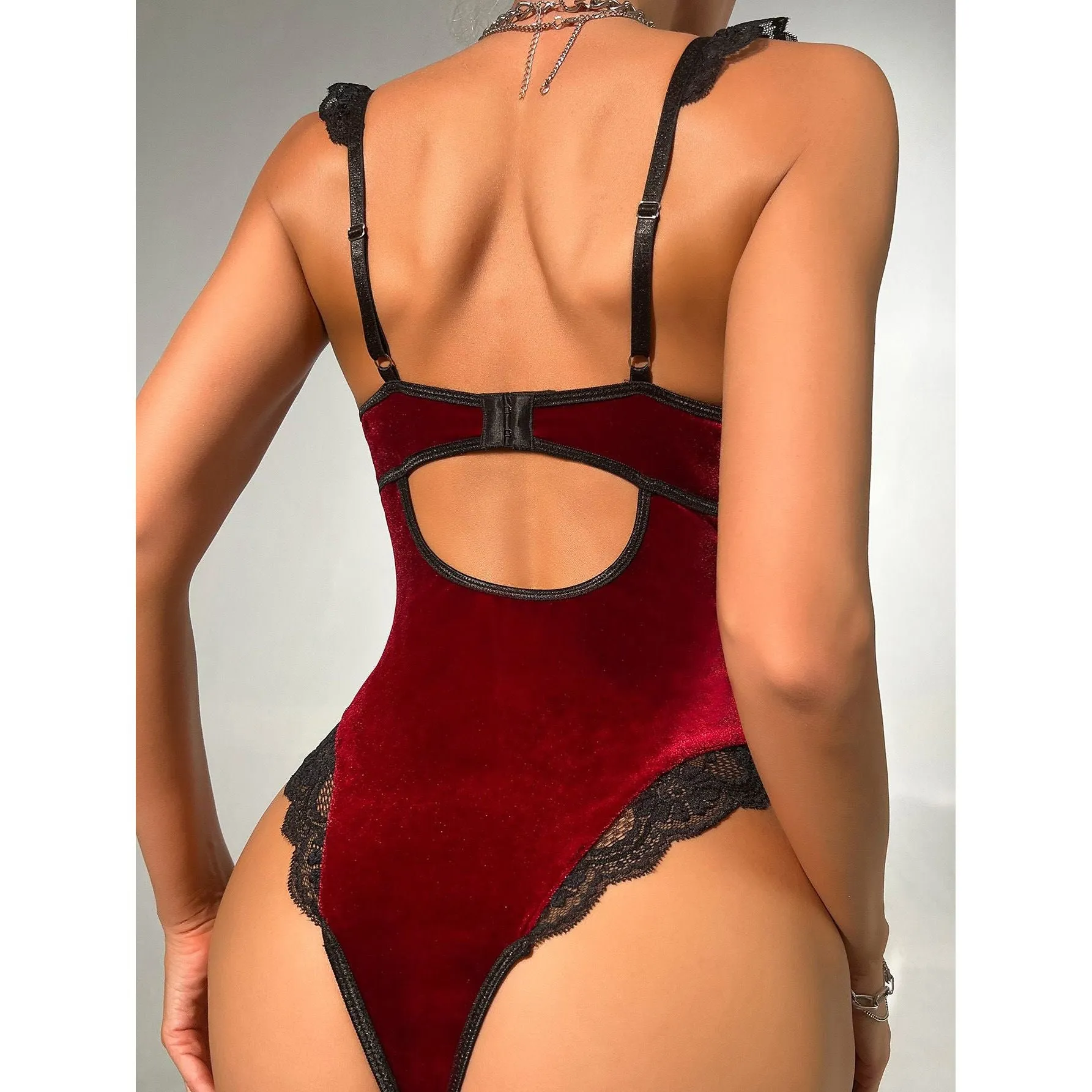 Velvet lace sexy bodysuit