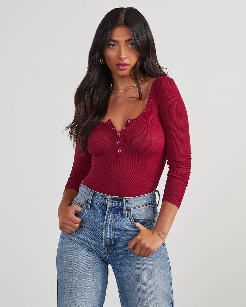 Venus Ribbed Knit Henley Bodysuit