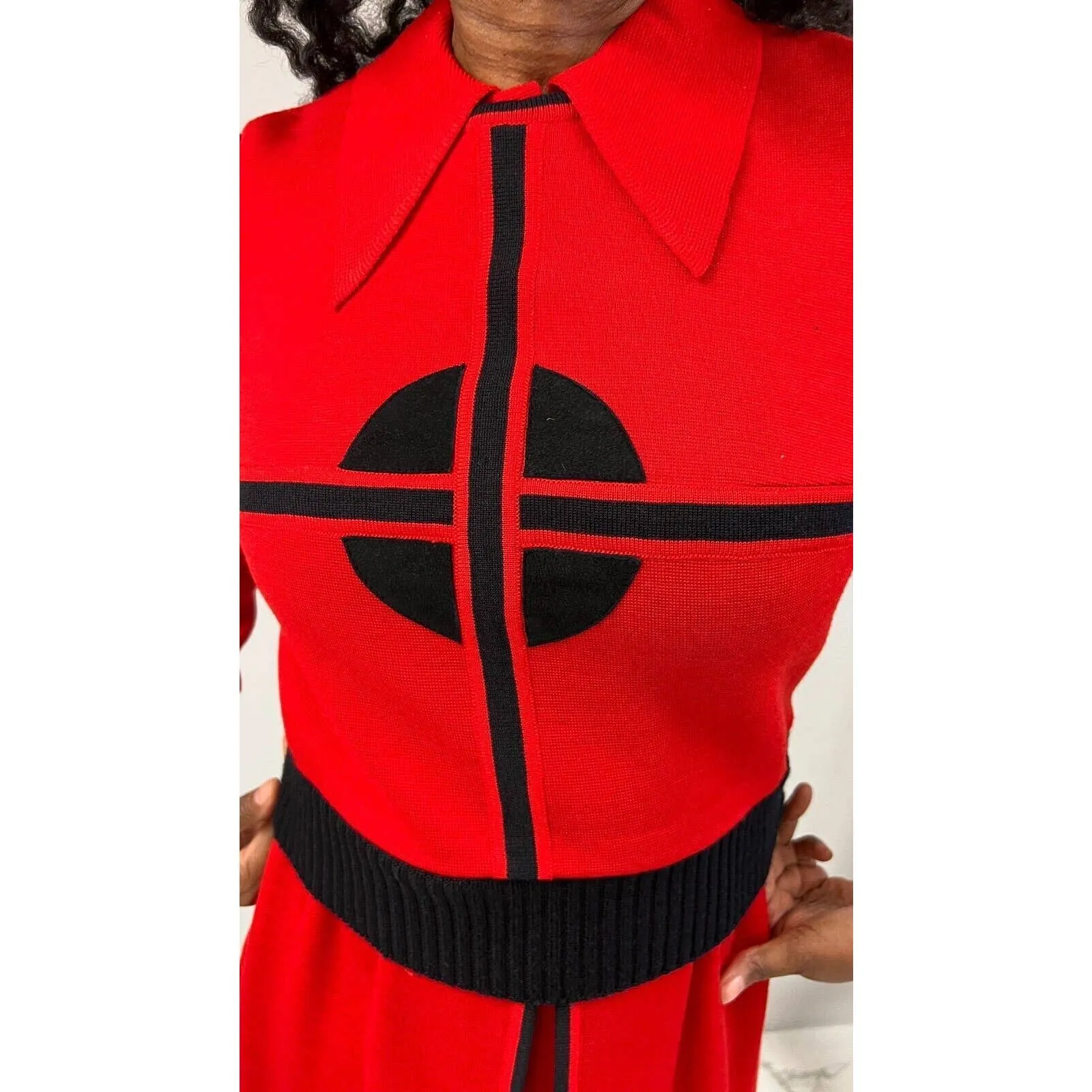 Vintage Bakalli Wool Knit Sweater Dress Set Red Black 1970s Womens M