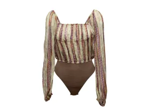 Vintage Beige & Multicolor Jean Paul Gaultier Classique Silk Bodysuit