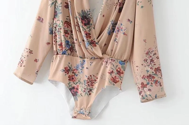 VINTAGE FLORAL WRAP BODYSUIT
