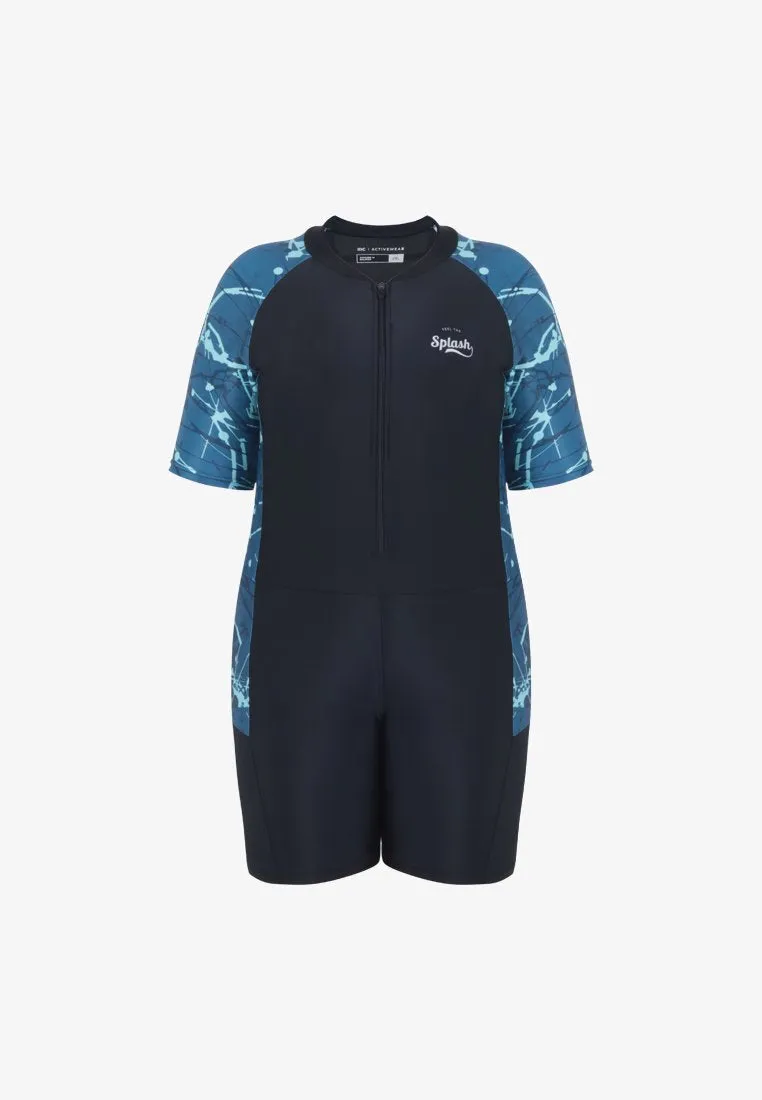 Wade Short Sleeve & Shorts Swim Bodysuit - Blue Splatter