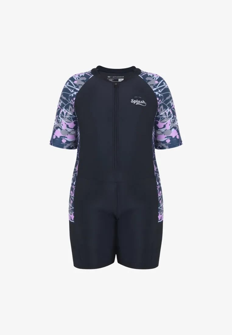 Wade Short Sleeve & Shorts Swim Bodysuit - Pink Splatter