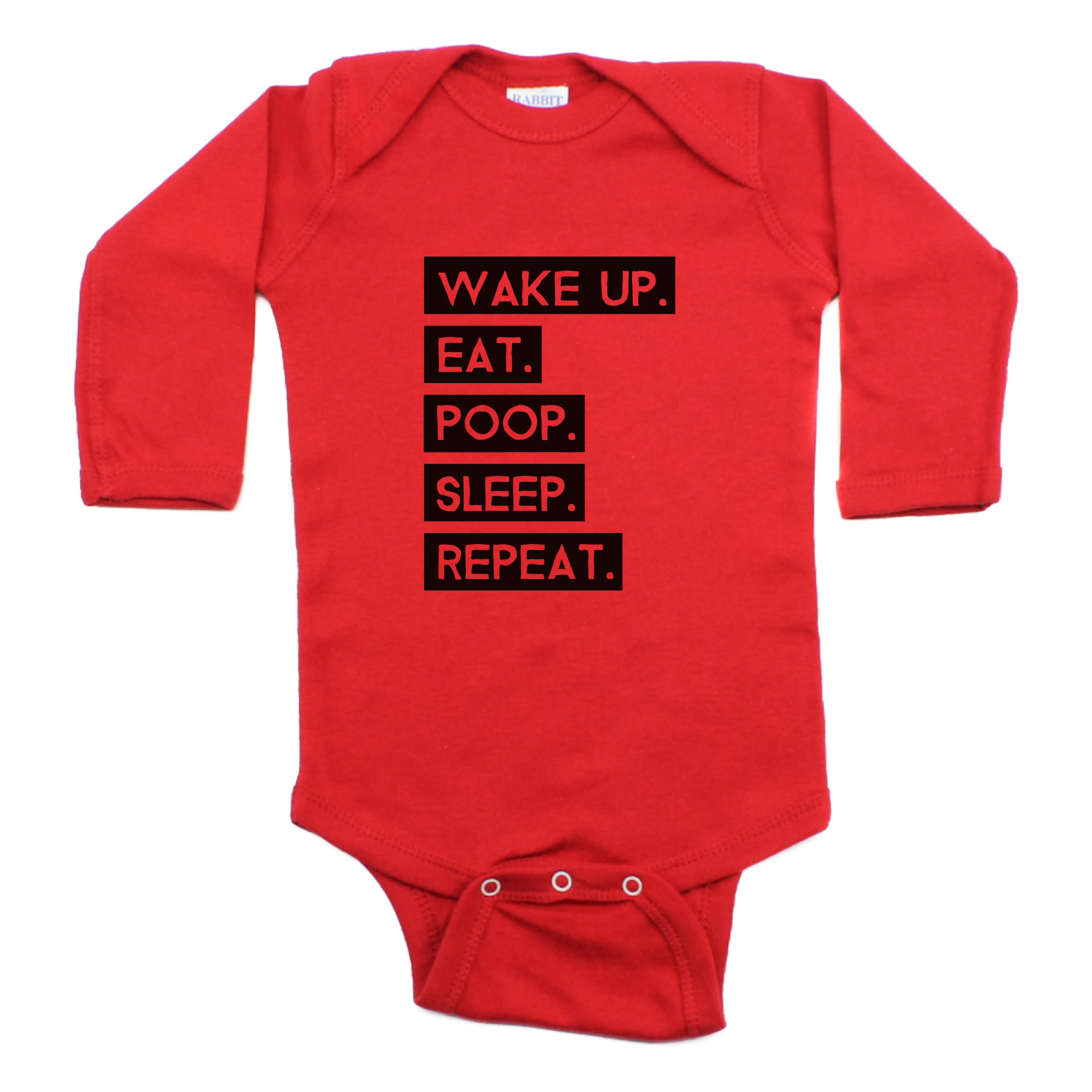 Wake Up Eat Poop Sleep Repeat Long Sleeve Bodysuit