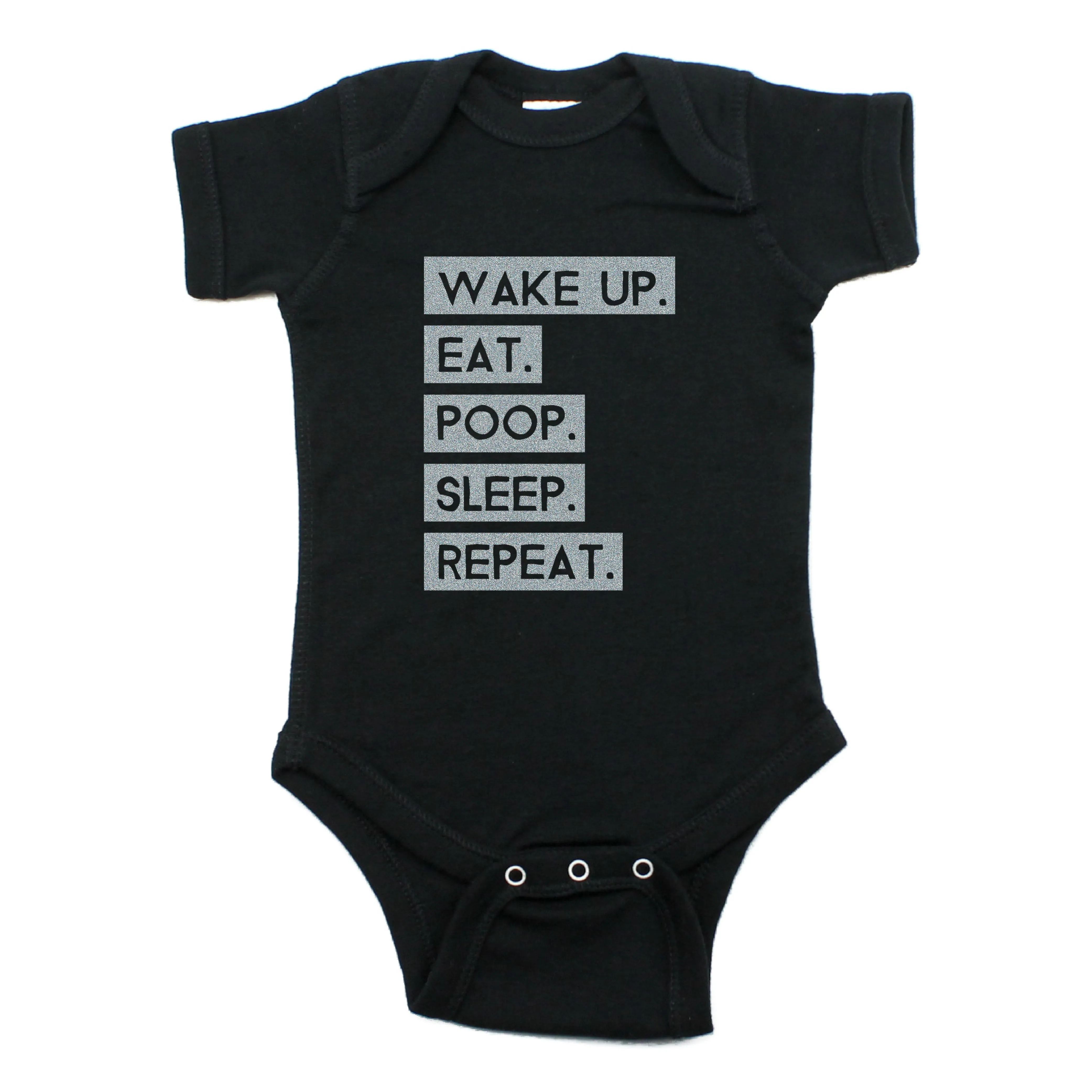 Wake Up Eat Poop Sleep Repeat Short Sleeve Bodysuit