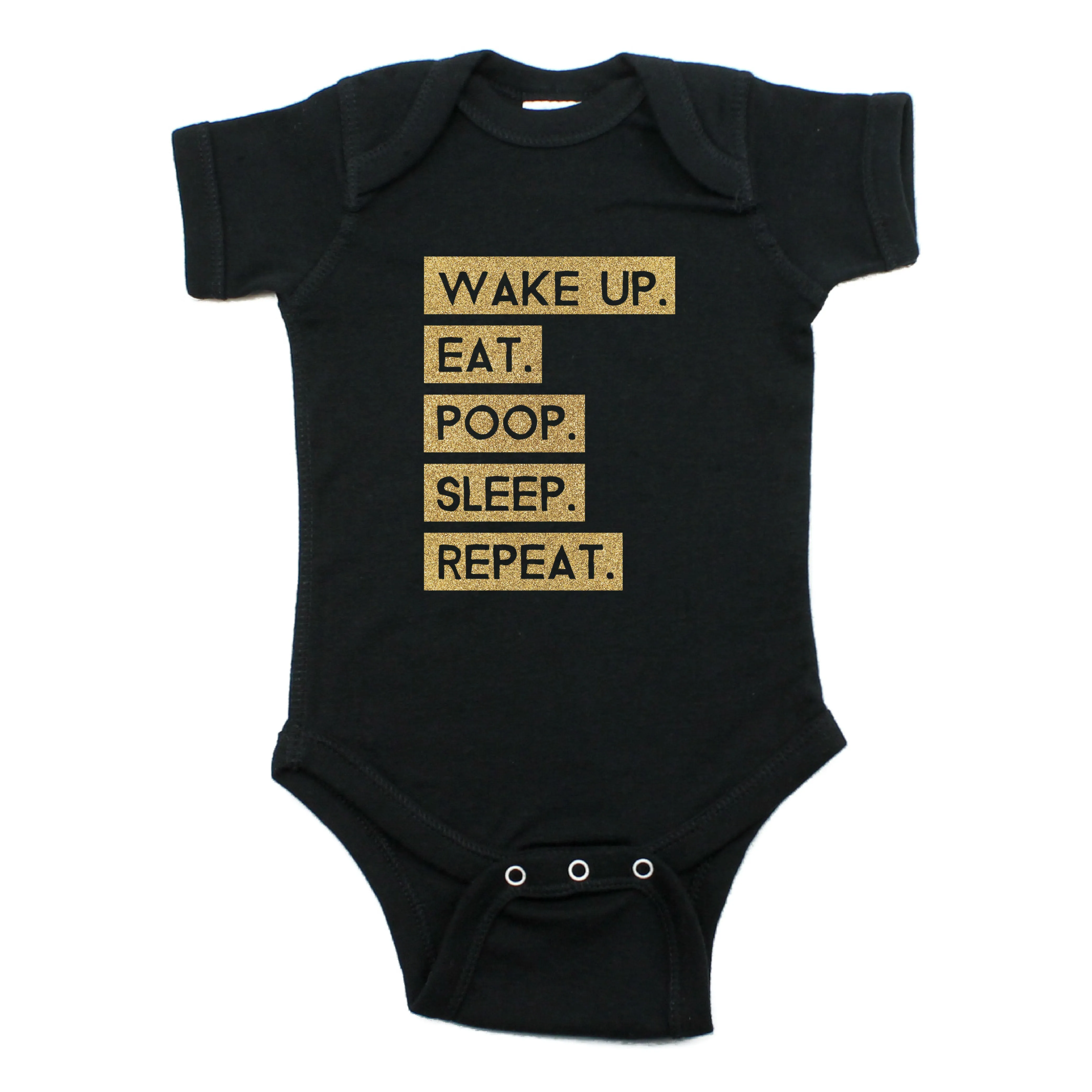 Wake Up Eat Poop Sleep Repeat Short Sleeve Bodysuit