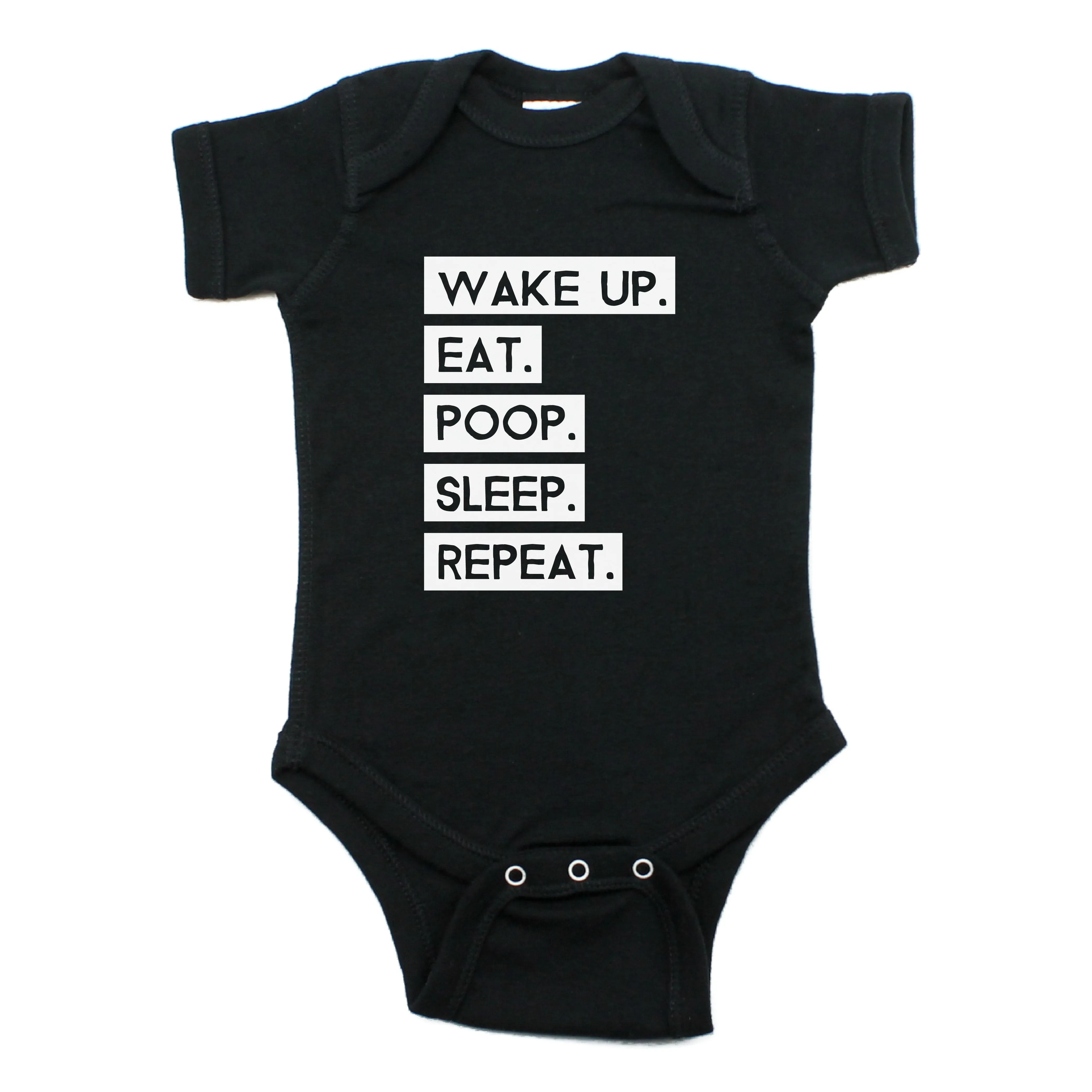 Wake Up Eat Poop Sleep Repeat Short Sleeve Bodysuit